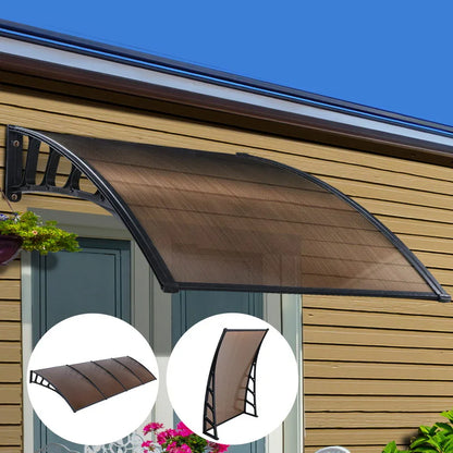 Instahut Window Door Awning Canopy 1.5mx4m Brown Sheet Black Plastic Frame - Mekamart Australia