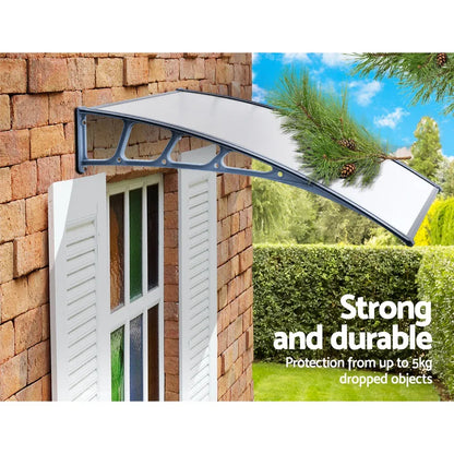 Instahut Window Door Awning Canopy 1.5mx4m Transparent Sheet Grey Plastic Frame - Mekamart Australia