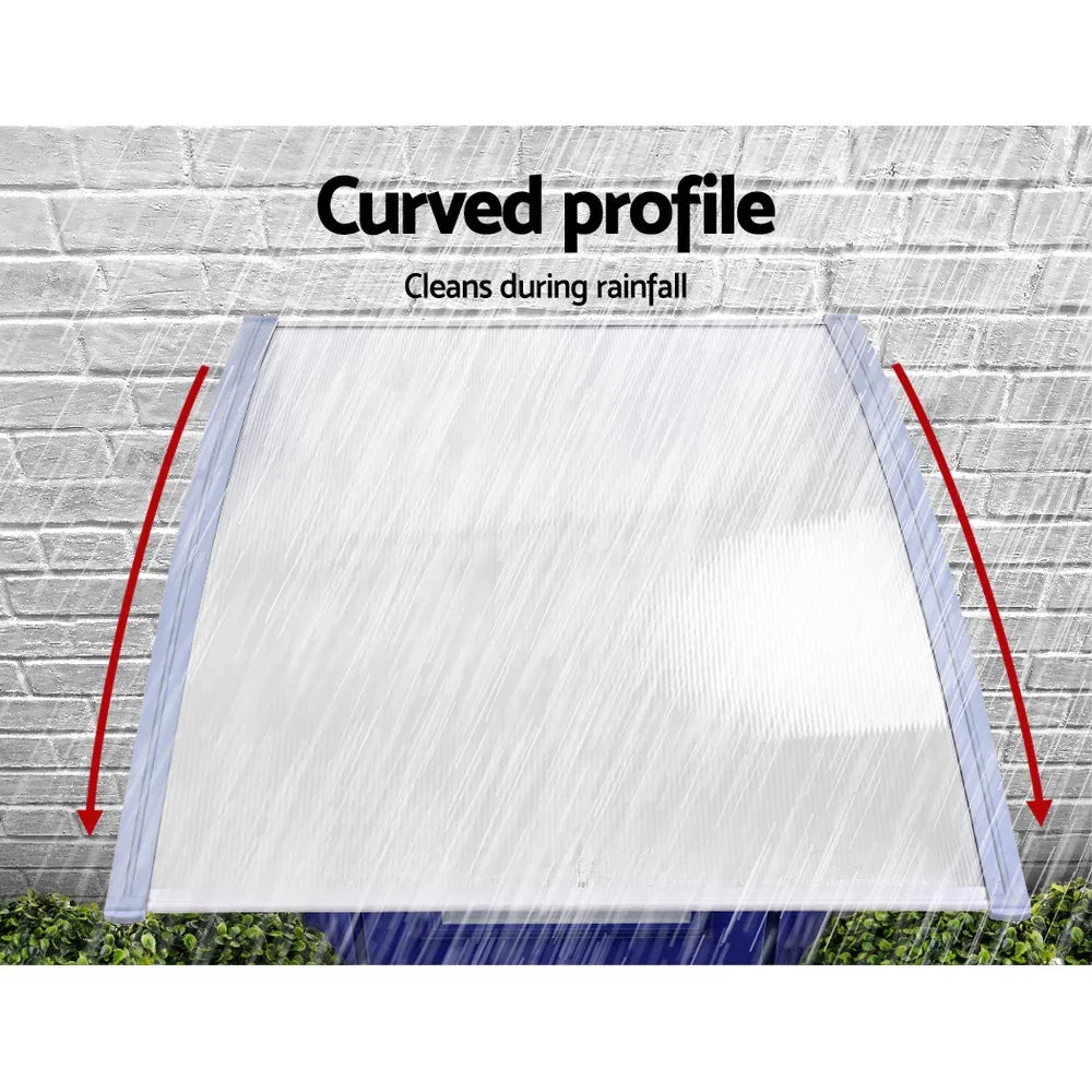 Instahut Window Door Awning Canopy 1.5mx4m Transparent Sheet Grey Plastic Frame - Mekamart Australia