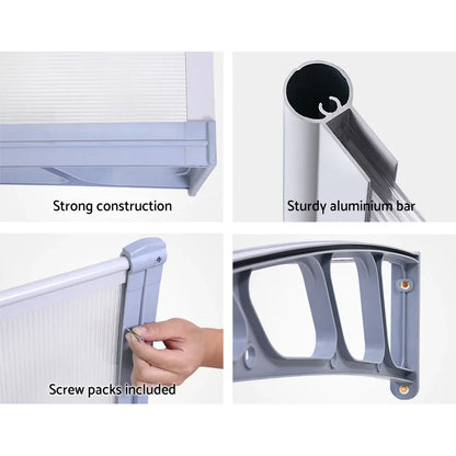 Instahut Window Door Awning Canopy 1.5mx4m Transparent Sheet Grey Plastic Frame - Mekamart Australia