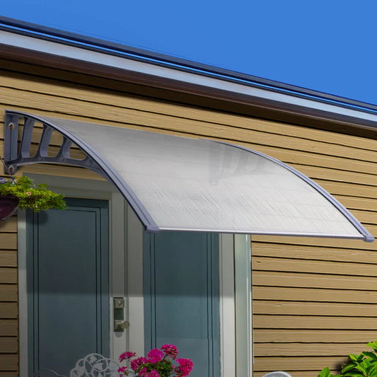 Instahut Window Door Awning Canopy 1.5mx4m Transparent Sheet Grey Plastic Frame - Mekamart Australia