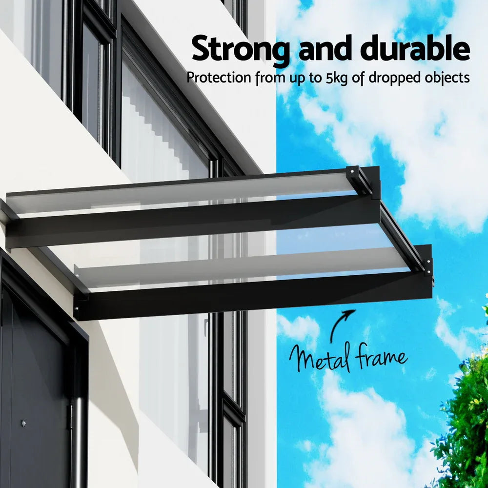 Instahut Window Door Awning Canopy 1mx1m Flat Transparent Sheet Metal Frame - Mekamart Australia