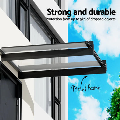 Instahut Window Door Awning Canopy 1mx1m Flat Transparent Sheet Metal Frame - Mekamart Australia