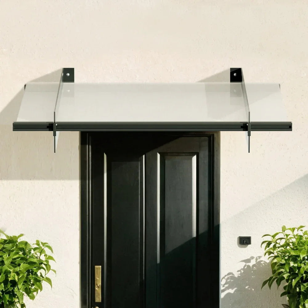 Instahut Window Door Awning Canopy 1mx1m Flat Transparent Sheet Metal Frame - Mekamart Australia