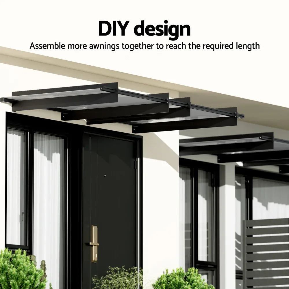 Instahut Window Door Awning Canopy 1mx1m Flat Transparent Sheet Metal Frame - Mekamart Australia