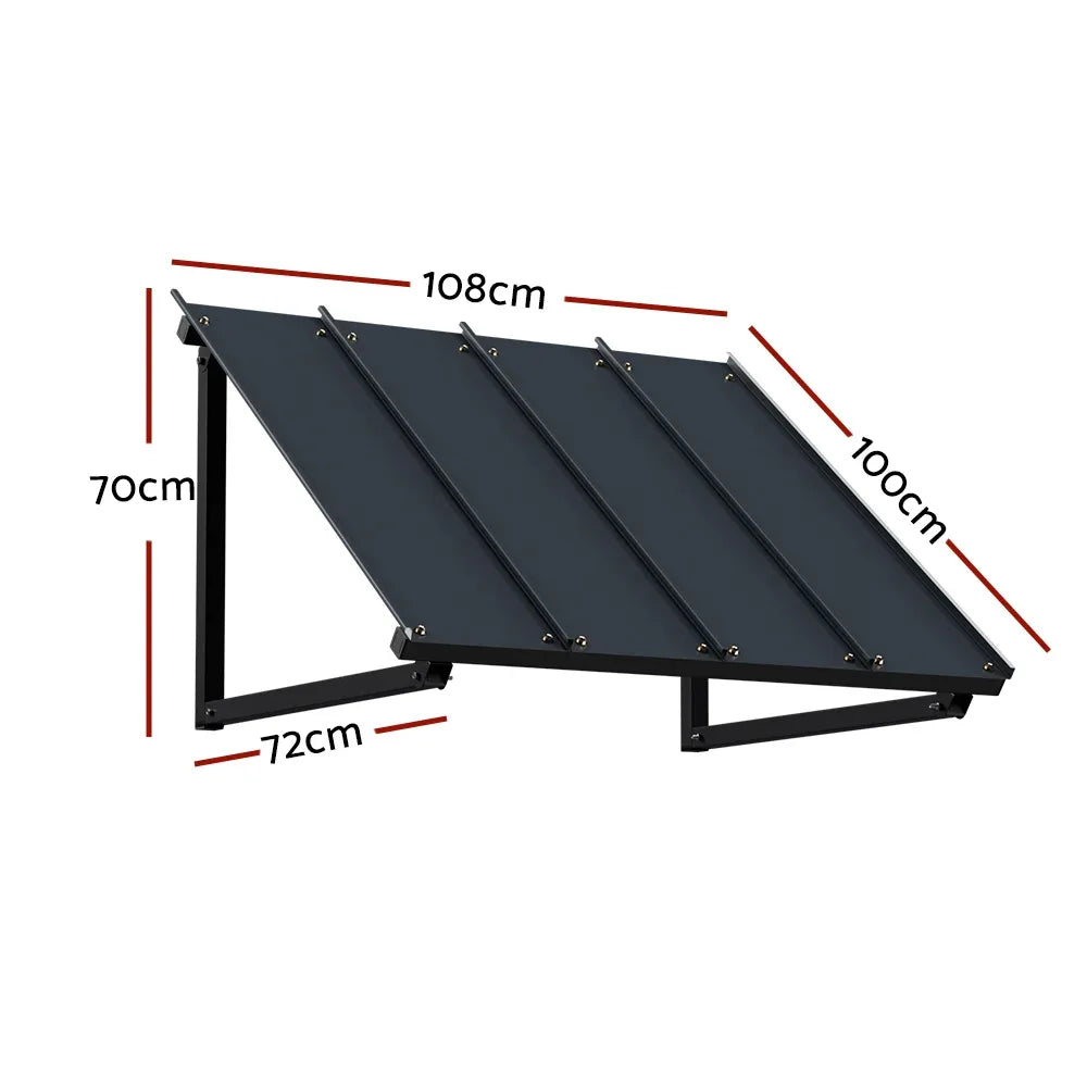 Instahut Window Door Awning Canopy 1mx1.2m Black Metal Frame - Mekamart Australia