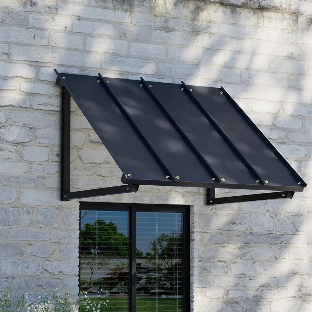 Instahut Window Door Awning Canopy 1mx1.2m Black Metal Frame - Mekamart Australia