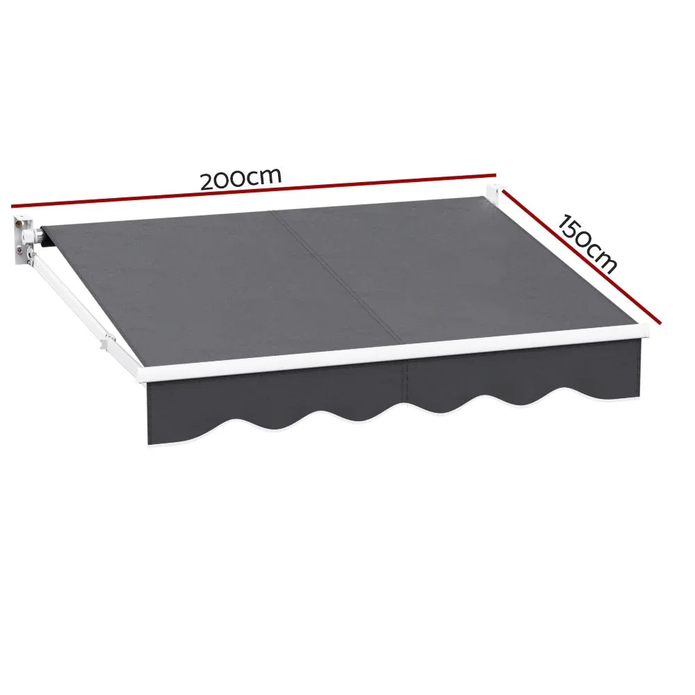 Instahut Retractable Folding Arm Awning Manual Sunshade 2Mx1.5M Grey - Mekamart Australia