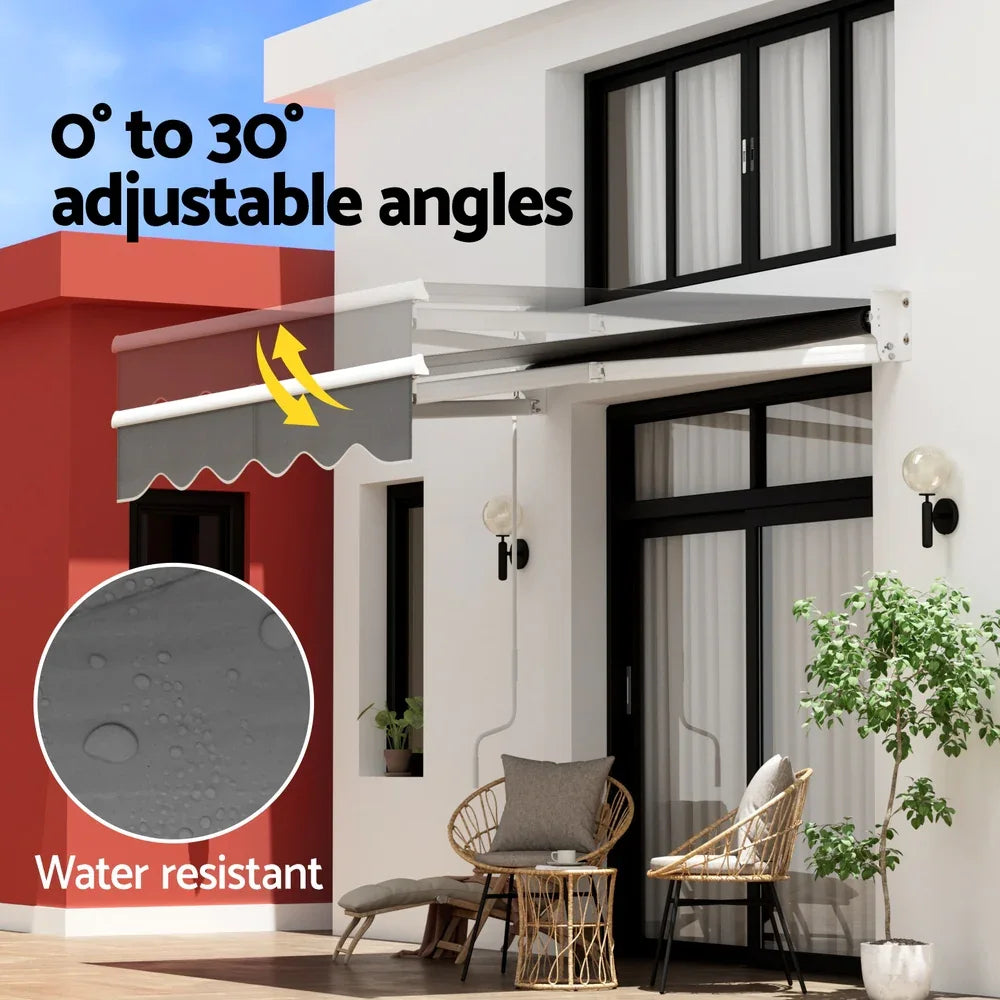 Instahut Retractable Folding Arm Awning Manual Sunshade 2Mx1.5M Grey - Mekamart Australia