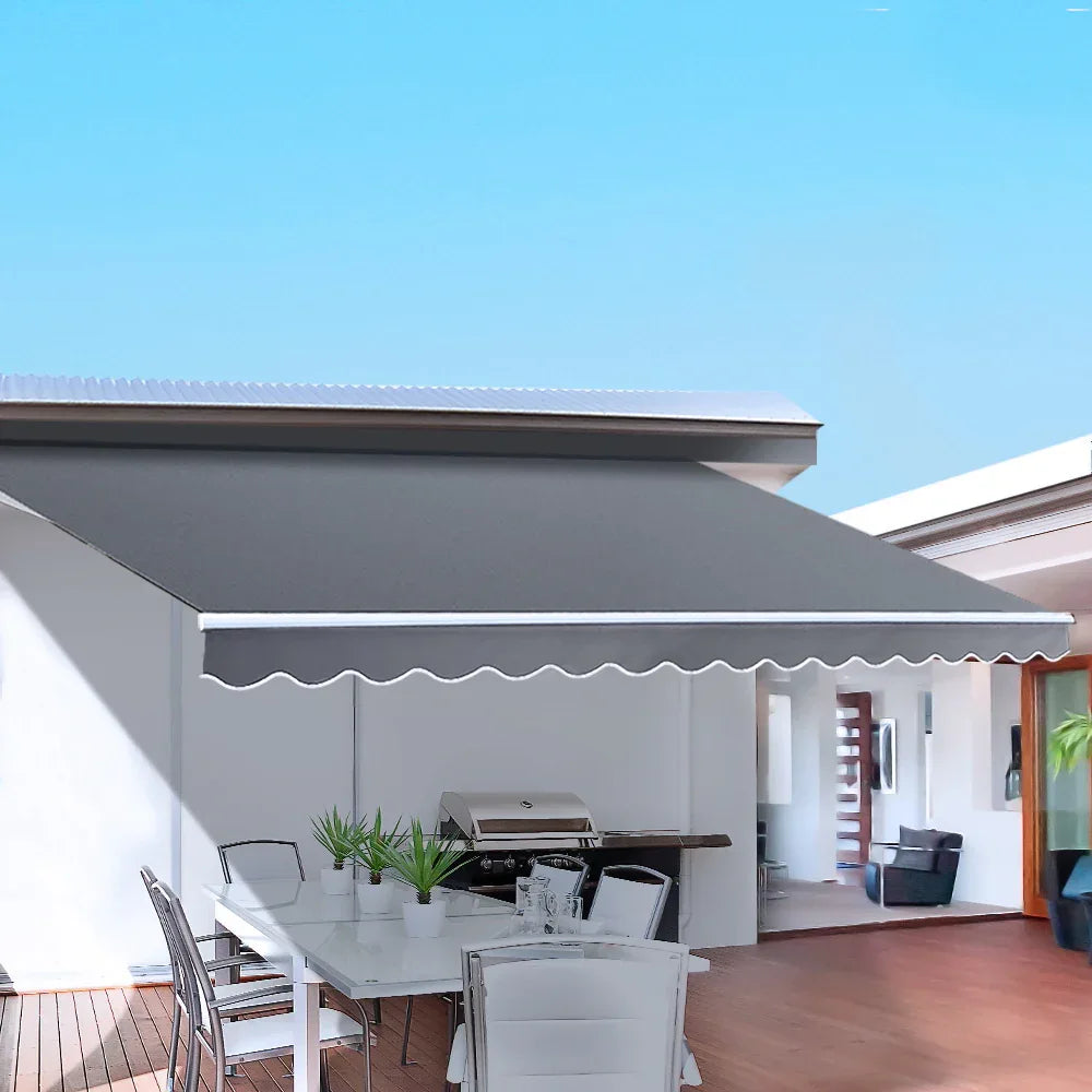 Instahut Retractable Folding Arm Awning Manual Sunshade 2.5Mx2M Grey - Mekamart Australia