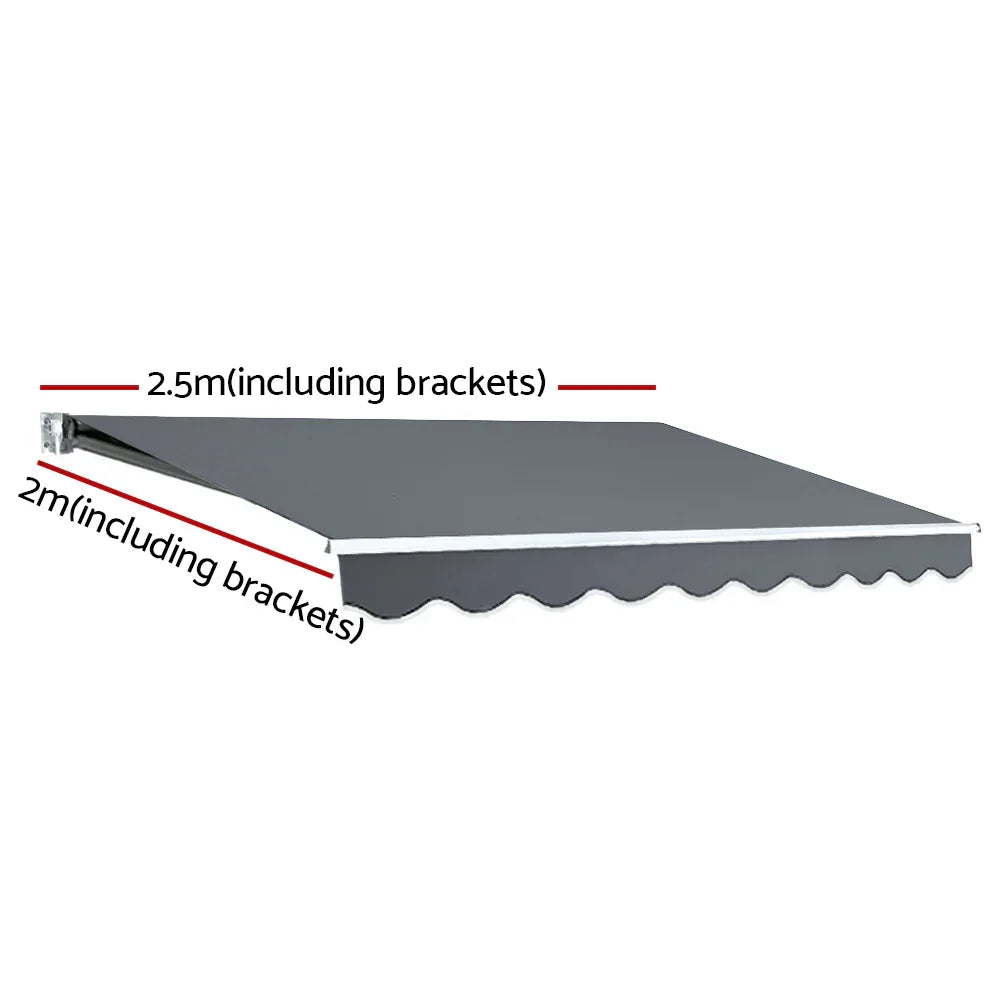 Instahut Retractable Folding Arm Awning Manual Sunshade 2.5Mx2M Grey - Mekamart Australia