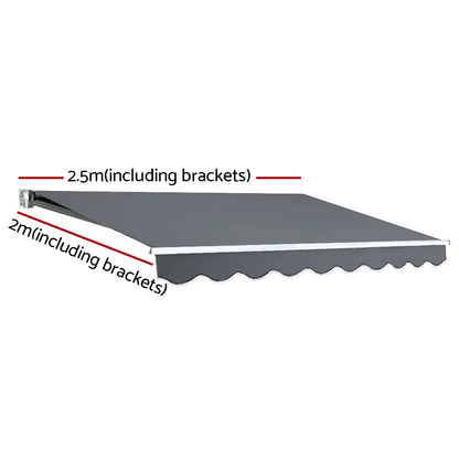 Instahut Retractable Folding Arm Awning Manual Sunshade 2.5Mx2M Grey - Mekamart Australia