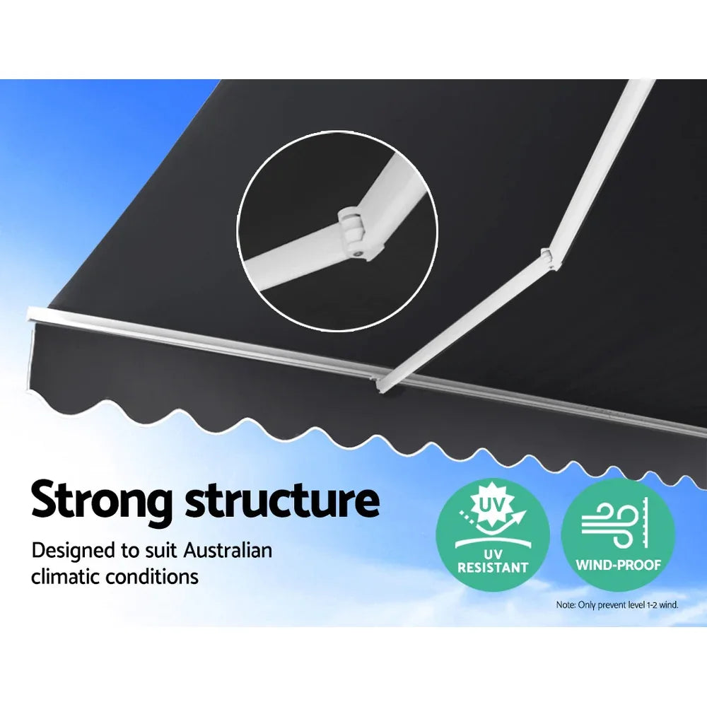 Instahut Retractable Folding Arm Awning Manual Sunshade 2.5Mx2M Grey - Mekamart Australia