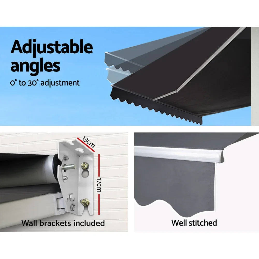 Instahut Retractable Folding Arm Awning Manual Sunshade 2.5Mx2M Grey - Mekamart Australia