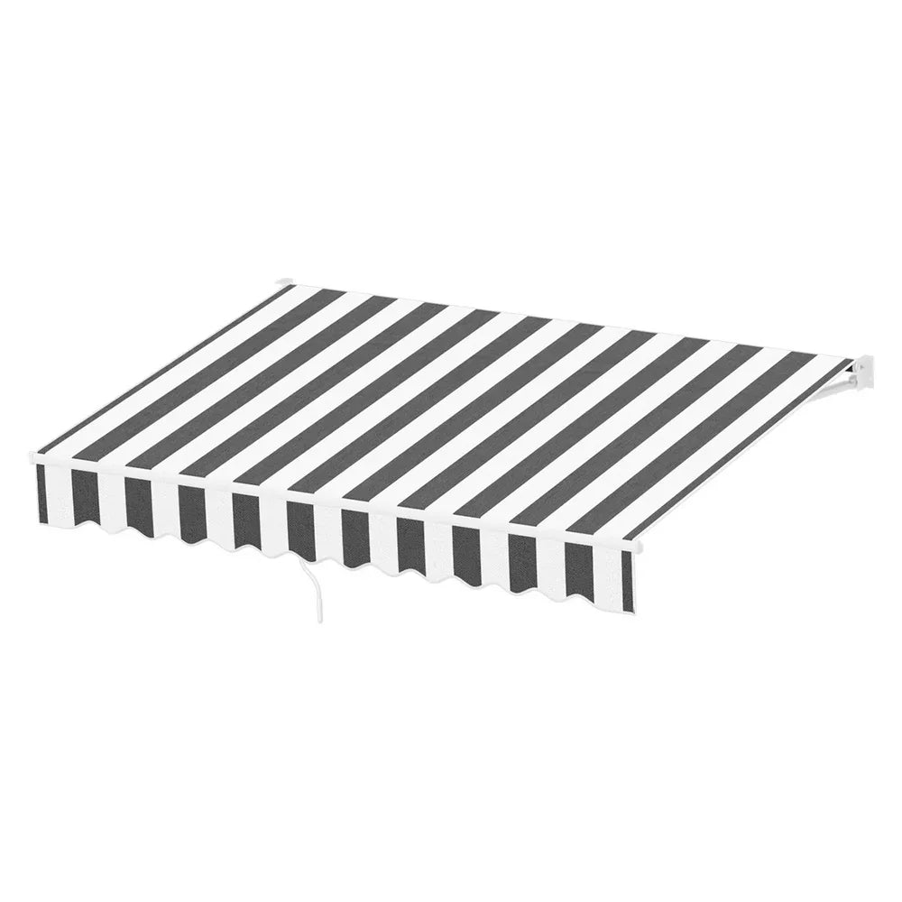Instahut Retractable Folding Arm Awning Manual Sunshade 2.5Mx2M Grey White - Mekamart Australia