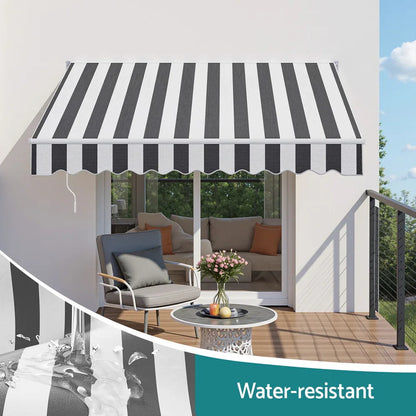 Instahut Retractable Folding Arm Awning Manual Sunshade 2.5Mx2M Grey White - Mekamart Australia