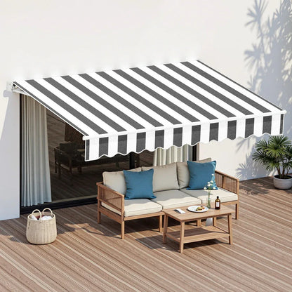 Instahut Retractable Folding Arm Awning Manual Sunshade 2.5Mx2M Grey White - Mekamart Australia