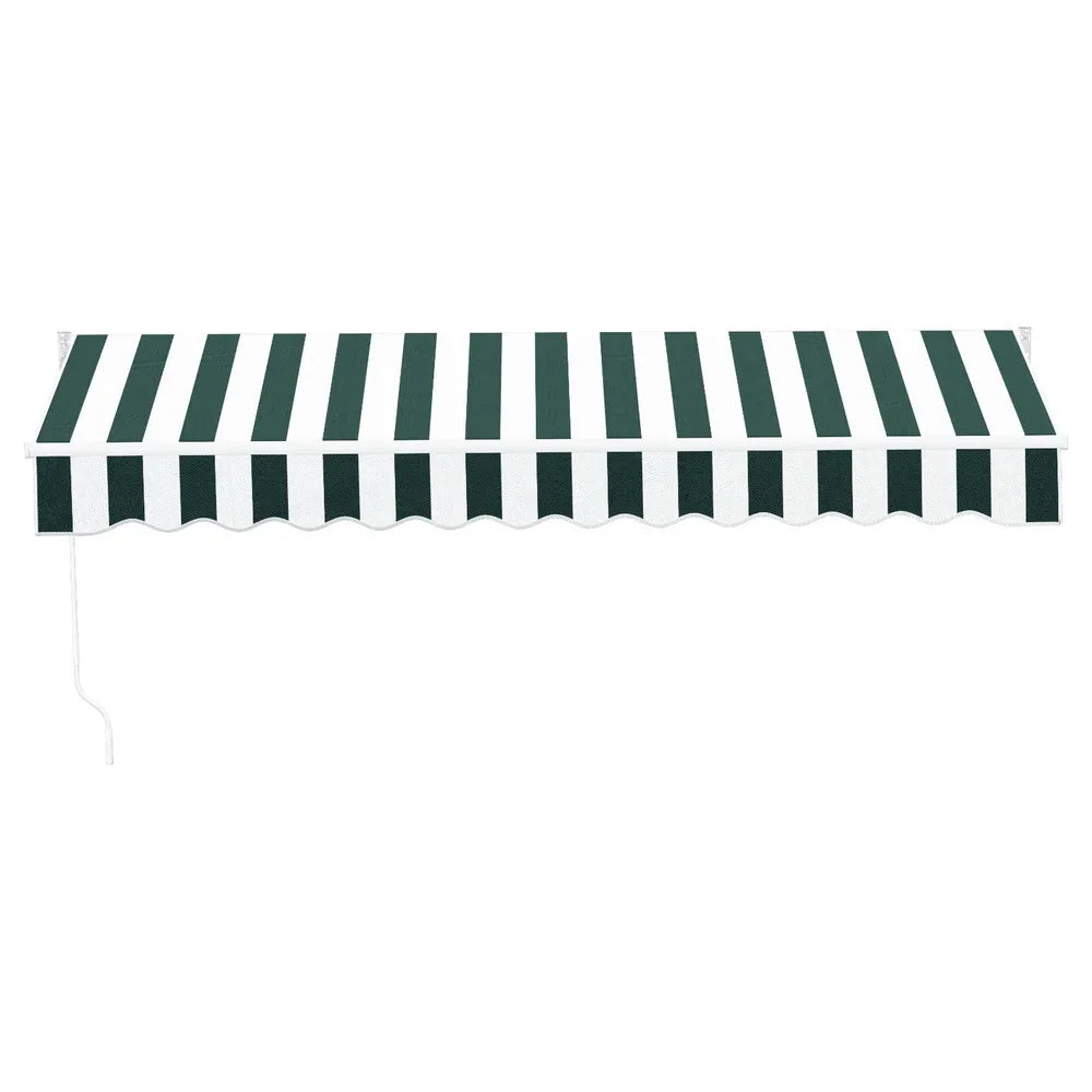 Instahut Retractable Folding Arm Awning Manual Sunshade 3Mx2.5M Green White - Mekamart Australia