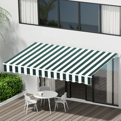 Instahut Retractable Folding Arm Awning Manual Sunshade 3Mx2.5M Green White - Mekamart Australia