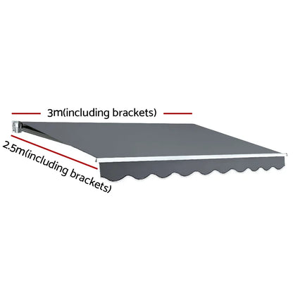Instahut Retractable Folding Arm Awning Manual Sunshade 3Mx2.5M Grey - Mekamart Australia