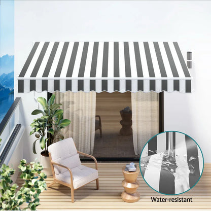Instahut Retractable Folding Arm Awning Manual Sunshade 3Mx2.5M Grey White - Mekamart Australia