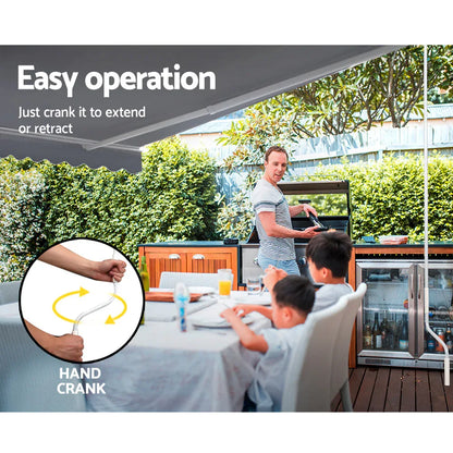 Instahut Retractable Folding Arm Awning Manual Sunshade 3Mx2.5M Pearl Grey - Mekamart Australia