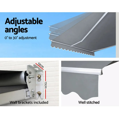 Instahut Retractable Folding Arm Awning Manual Sunshade 3Mx2.5M Pearl Grey - Mekamart Australia