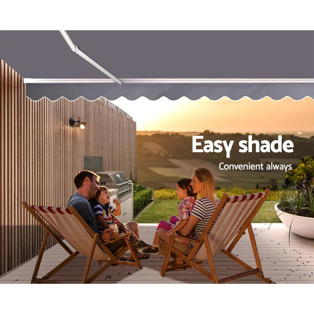Instahut Retractable Folding Arm Awning Manual Sunshade 3Mx2.5M Pearl Grey - Mekamart Australia