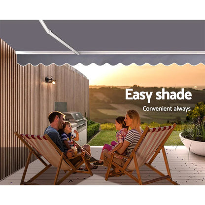 Instahut Retractable Folding Arm Awning Manual Sunshade 3Mx2.5M Pearl Grey - Mekamart Australia