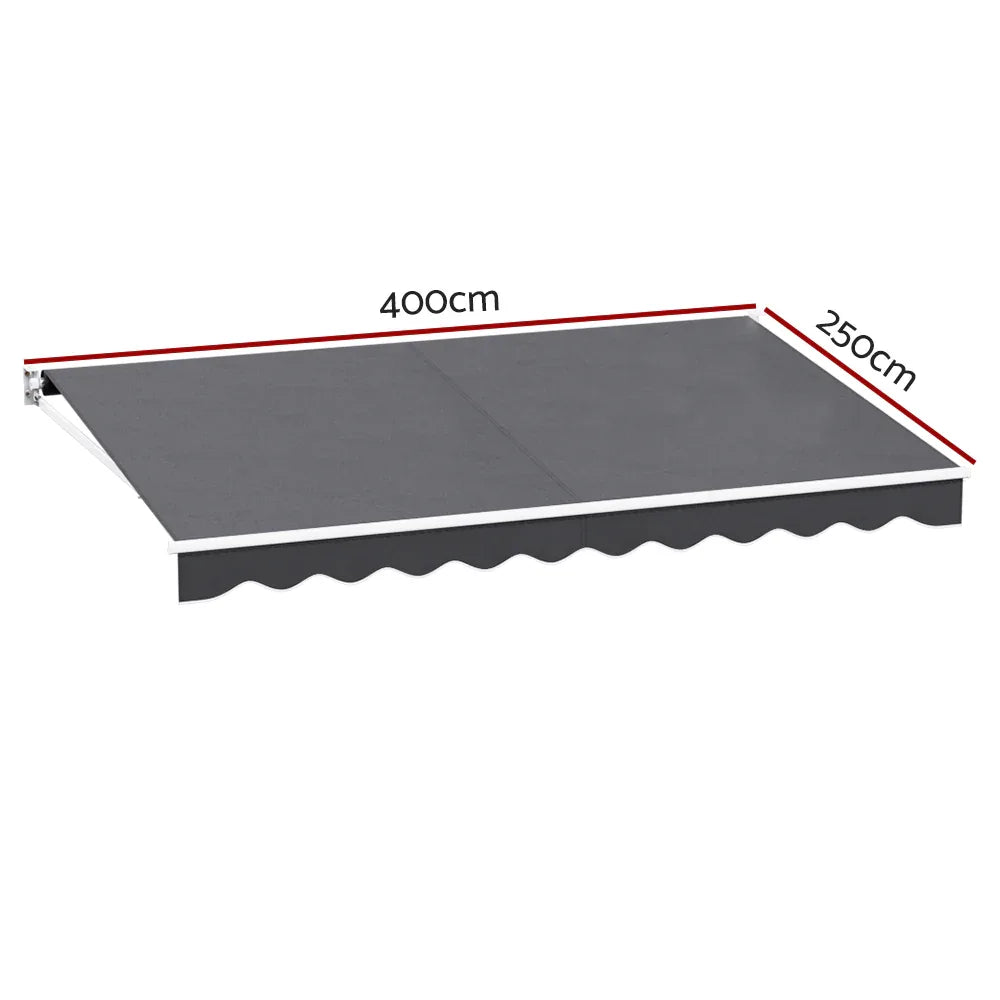 Instahut Retractable Folding Arm Awning Manual Sunshade 4Mx2.5M Grey - Mekamart Australia
