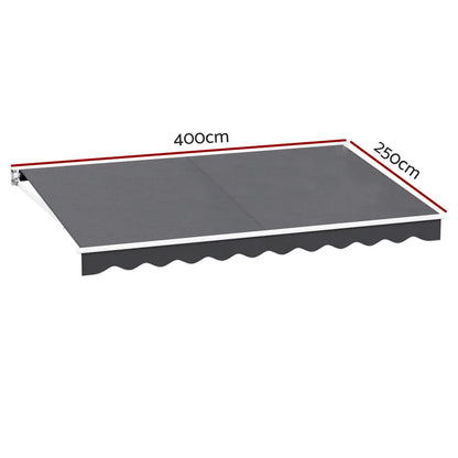 Instahut Retractable Folding Arm Awning Manual Sunshade 4Mx2.5M Grey - Mekamart Australia