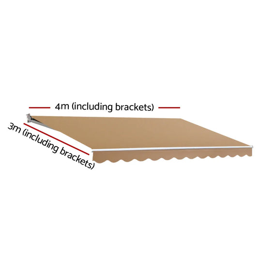 Instahut Retractable Folding Arm Awning Manual Sunshade 4Mx3M Beige - Mekamart Australia