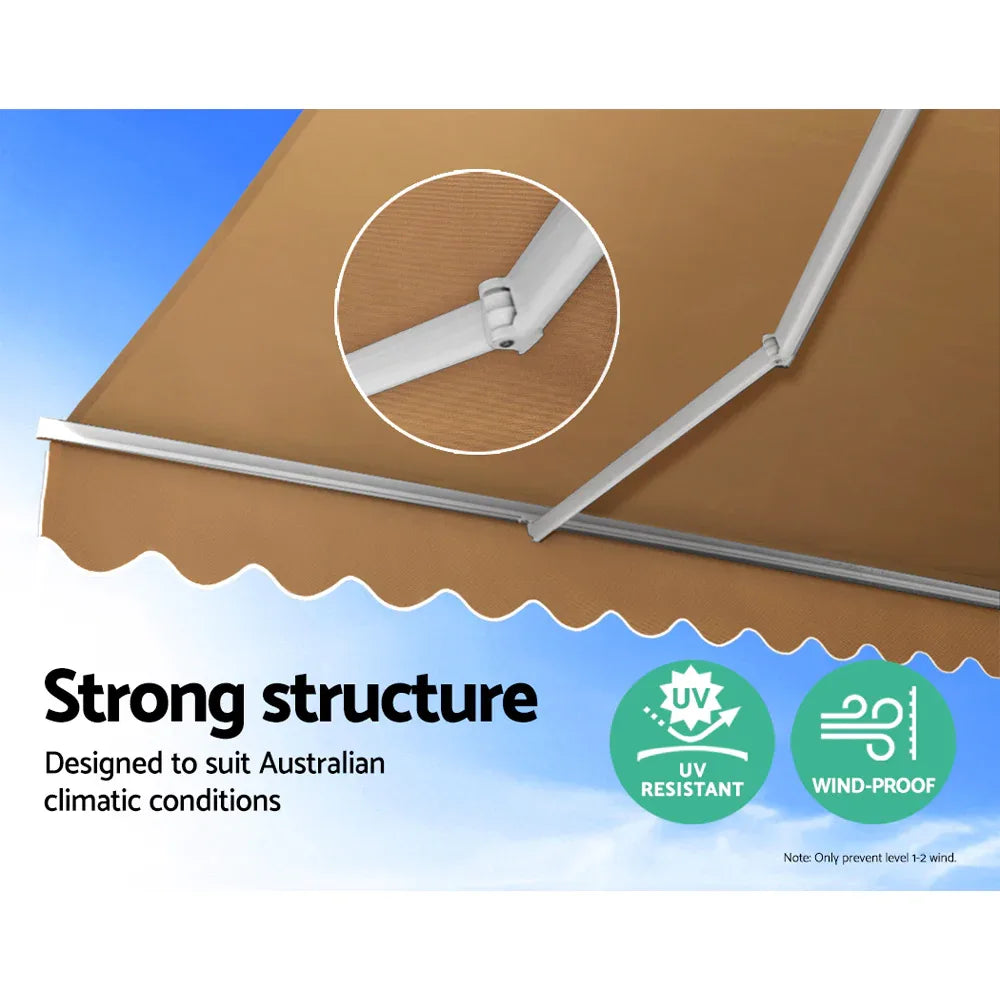 Instahut Retractable Folding Arm Awning Manual Sunshade 4Mx3M Beige - Mekamart Australia