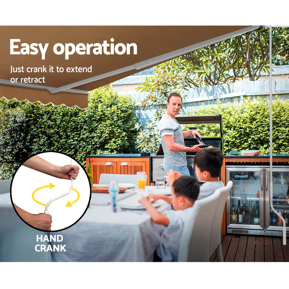 Instahut Retractable Folding Arm Awning Manual Sunshade 4Mx3M Beige - Mekamart Australia