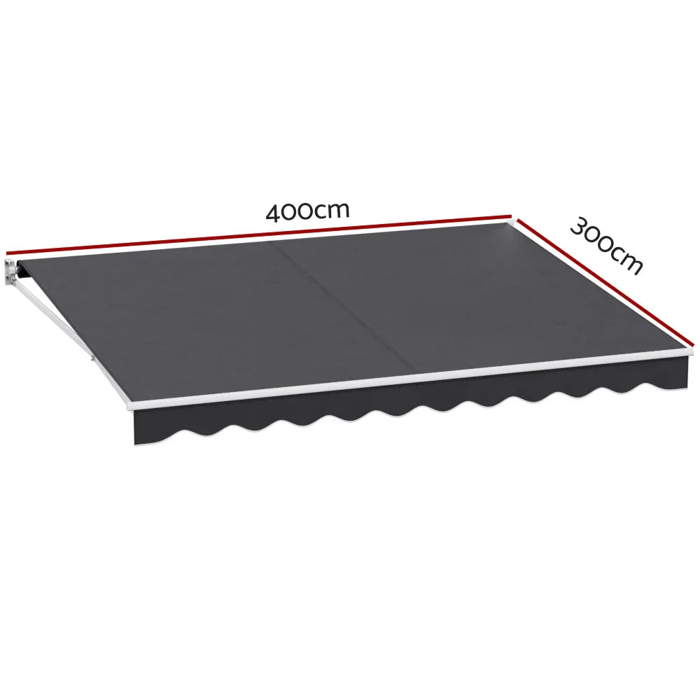 Instahut Retractable Folding Arm Awning Manual Sunshade 4Mx3M Grey - Mekamart Australia