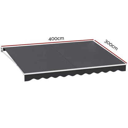 Instahut Retractable Folding Arm Awning Manual Sunshade 4Mx3M Grey - Mekamart Australia