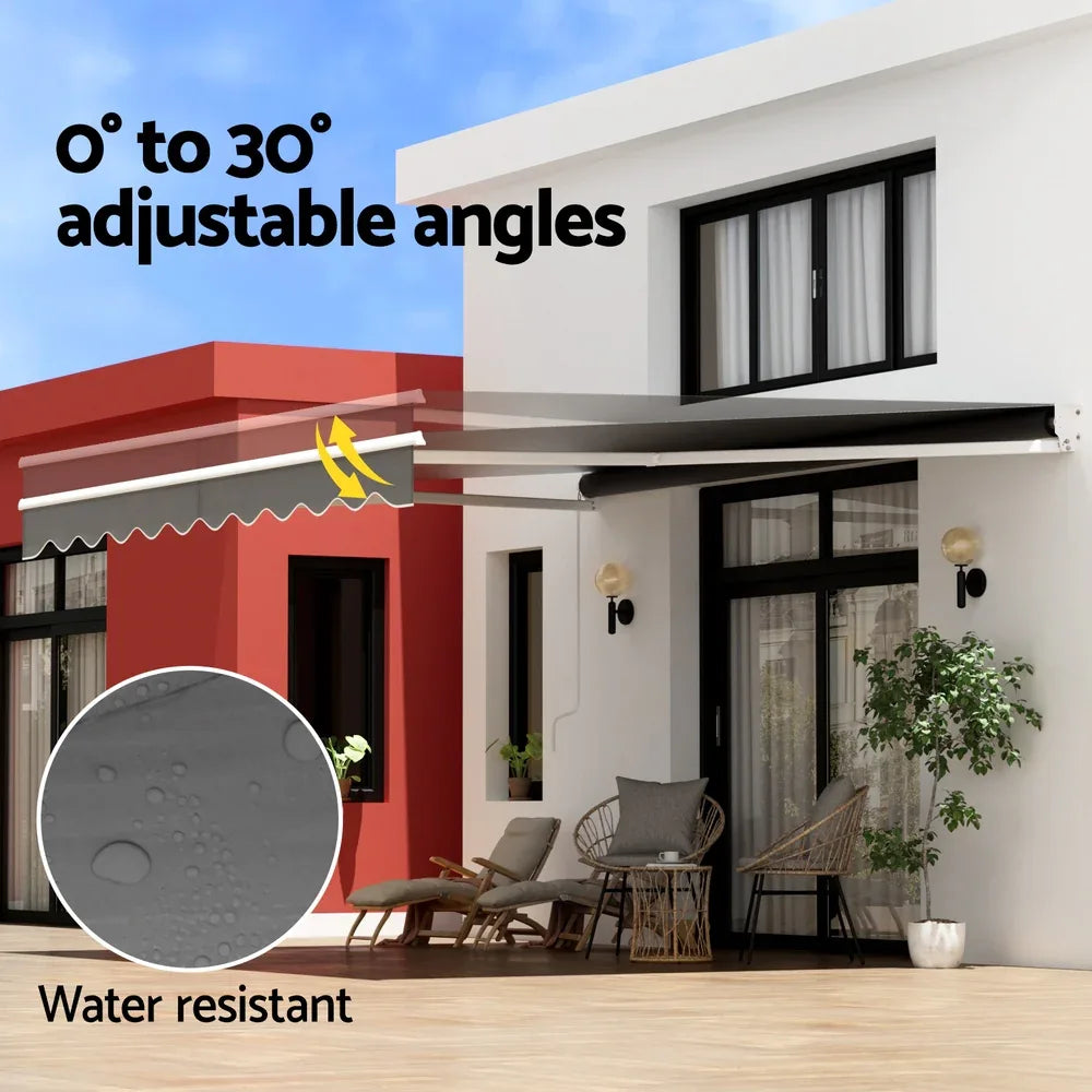 Instahut Retractable Folding Arm Awning Manual Sunshade 4Mx3M Grey - Mekamart Australia