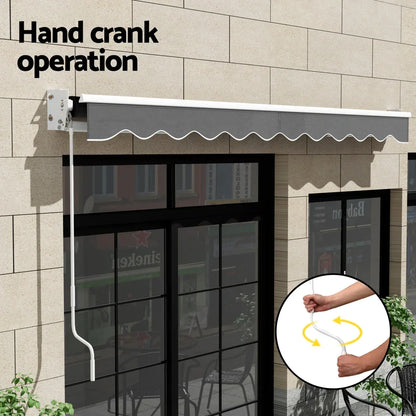 Instahut Retractable Folding Arm Awning Manual Sunshade 4Mx3M Grey - Mekamart Australia