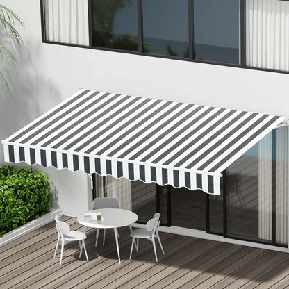 Instahut Retractable Folding Arm Awning Manual Sunshade 4Mx3M Grey White - Mekamart Australia