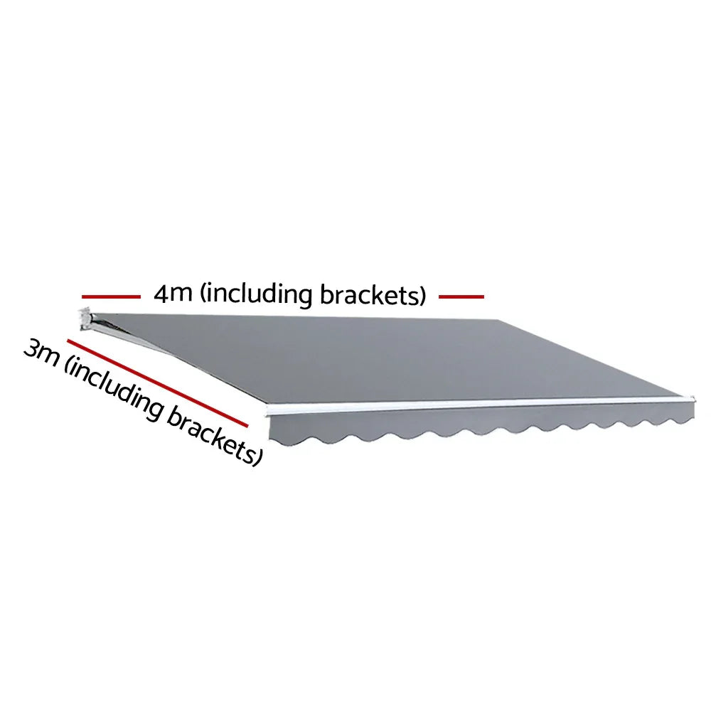 Instahut Retractable Folding Arm Awning Manual Sunshade 4Mx3M Pearl Grey - Mekamart Australia
