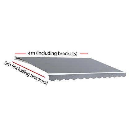 Instahut Retractable Folding Arm Awning Manual Sunshade 4Mx3M Pearl Grey - Mekamart Australia