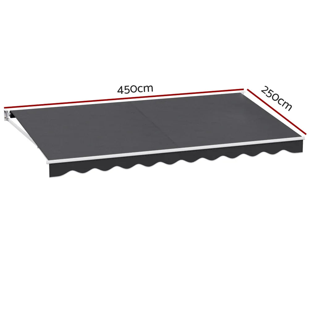 Instahut Retractable Folding Arm Awning Manual Sunshade 4.5Mx2.5M Grey - Mekamart Australia