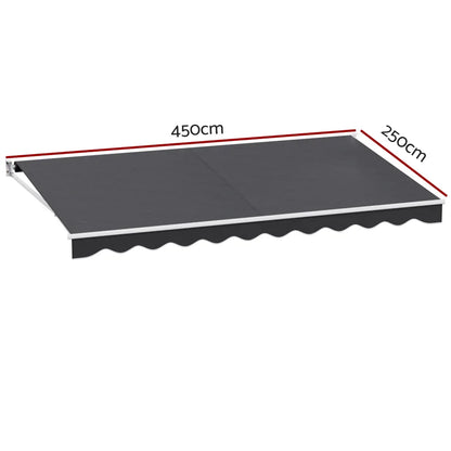 Instahut Retractable Folding Arm Awning Manual Sunshade 4.5Mx2.5M Grey - Mekamart Australia