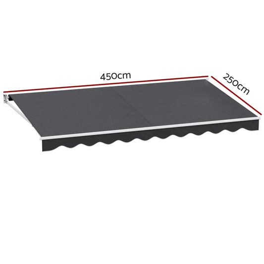 Instahut Retractable Folding Arm Awning Manual Sunshade 4.5Mx2.5M Grey - Mekamart Australia