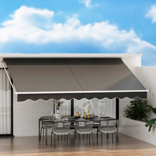 Instahut Retractable Folding Arm Awning Manual Sunshade 4.5Mx2.5M Grey - Mekamart Australia