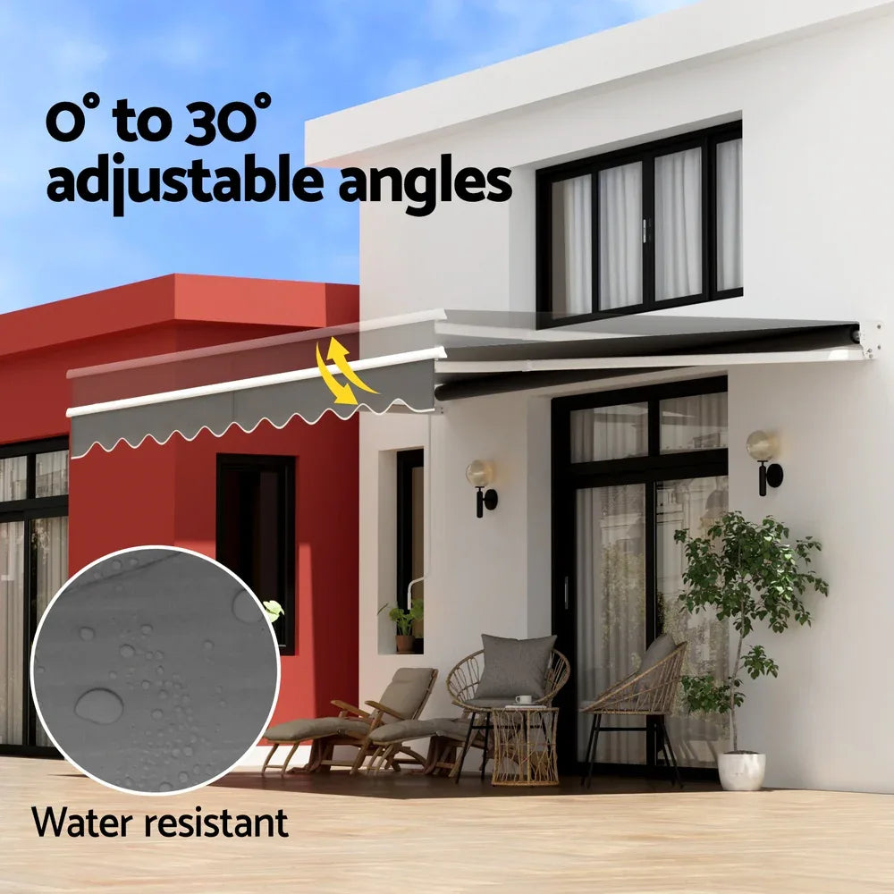 Instahut Retractable Folding Arm Awning Manual Sunshade 4.5Mx2.5M Grey - Mekamart Australia