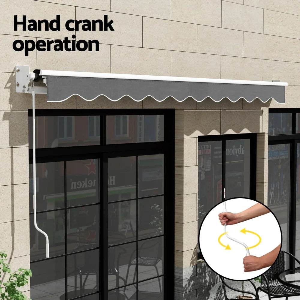 Instahut Retractable Folding Arm Awning Manual Sunshade 4.5Mx2.5M Grey - Mekamart Australia
