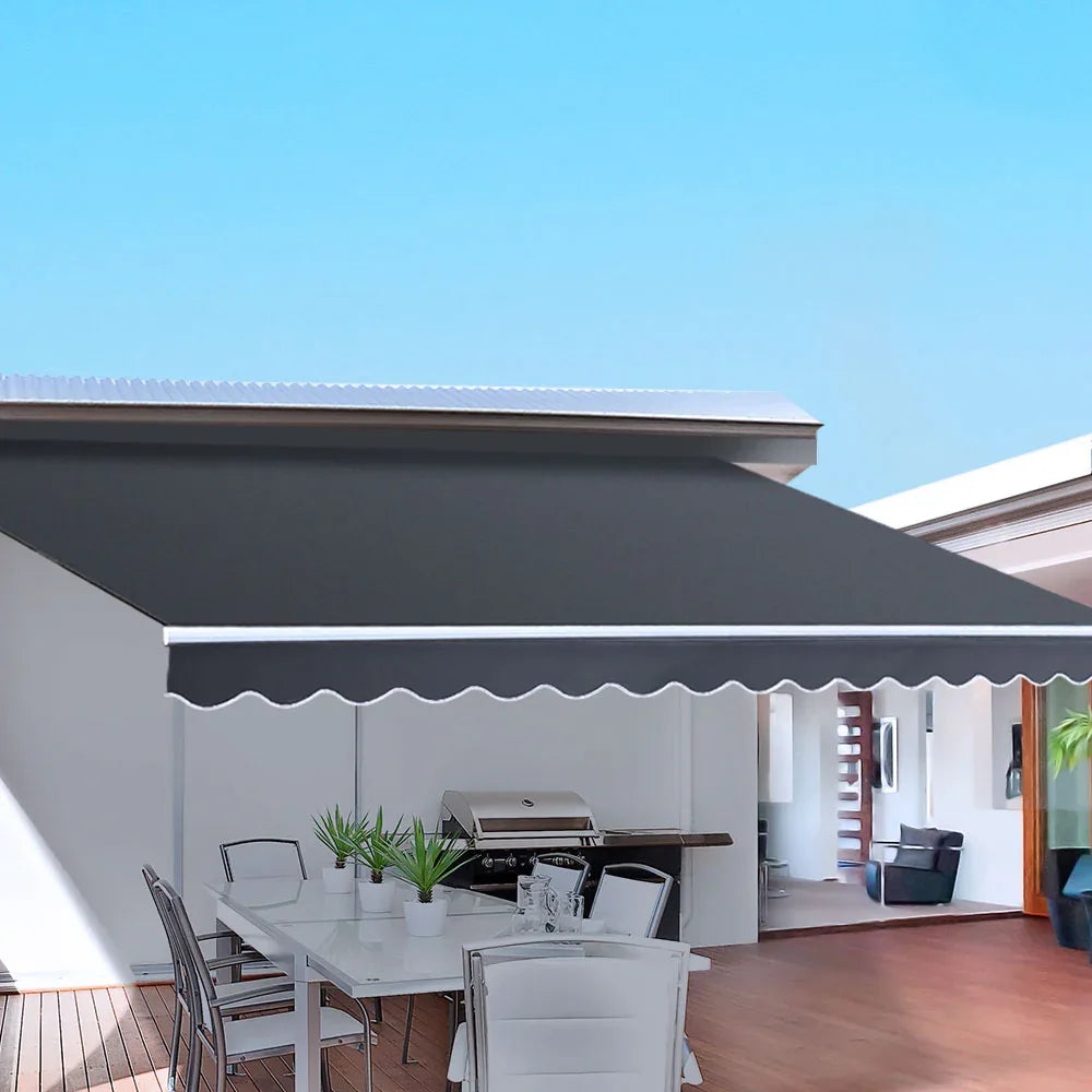 Instahut Retractable Folding Arm Awning Manual Sunshade 5Mx3M Grey - Mekamart Australia