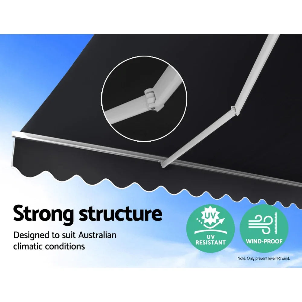 Instahut Retractable Folding Arm Awning Manual Sunshade 5Mx3M Grey - Mekamart Australia