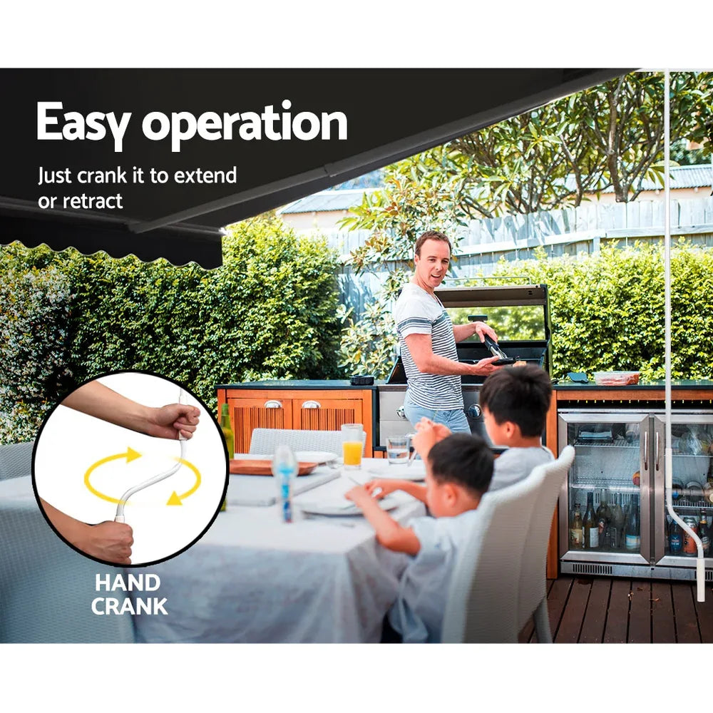 Instahut Retractable Folding Arm Awning Manual Sunshade 5Mx3M Grey - Mekamart Australia